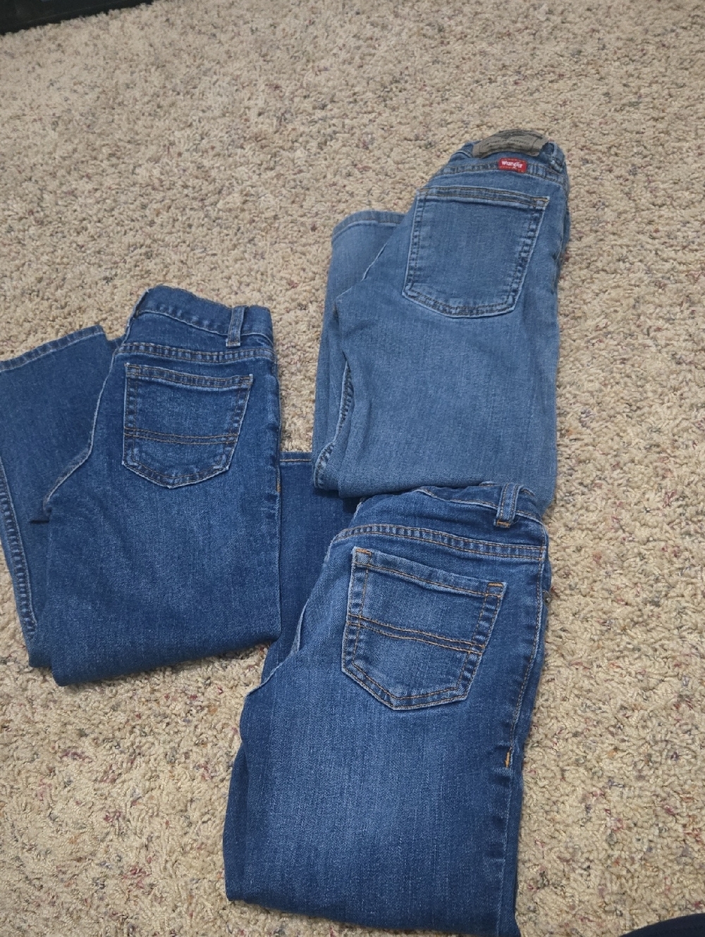 Boys Blue Straight-Leg Jeans Trio 2 Size 6 & 1 Size 7 With Adjustable Waistbands